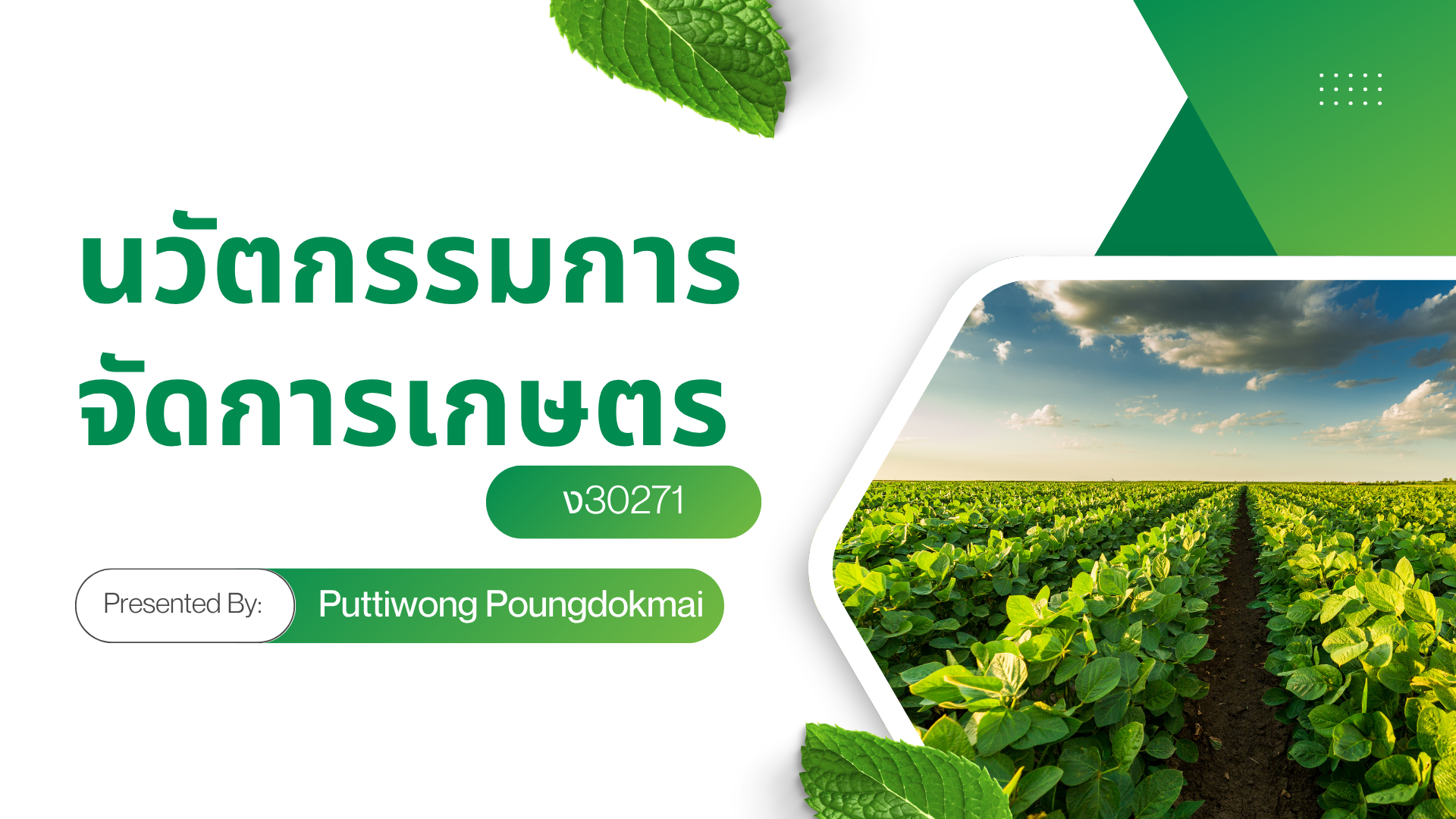 รายวิชาที่นักเรียนจะได้เรียนรู้เกี่ยวกับการจัดารเกษตรในอนาคต